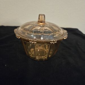 Vintage Amber Glass Candy Dish with Lid